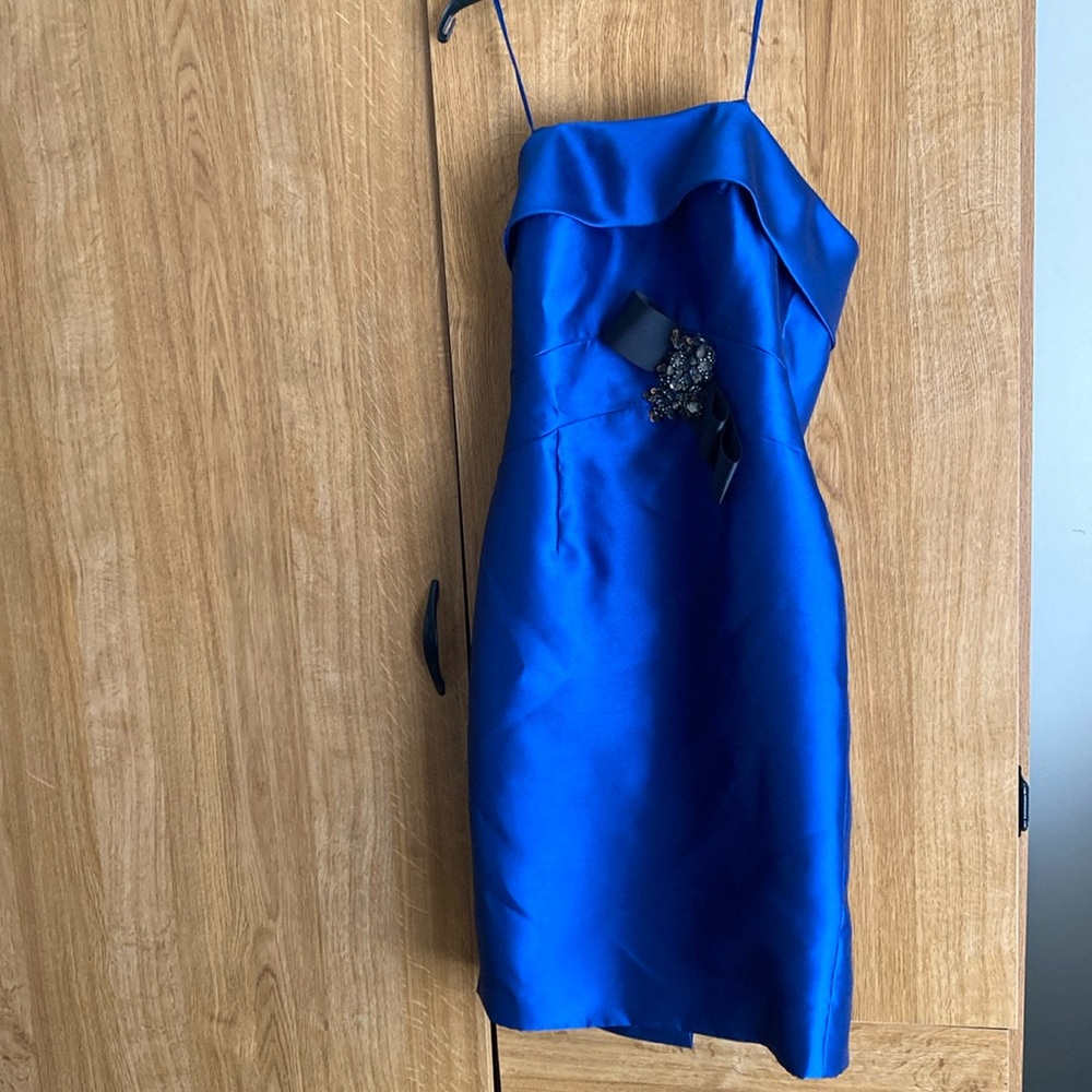 JS Collections Blue Halter Sheath Dress